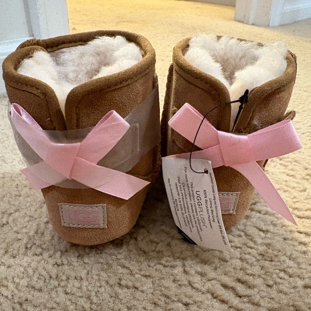 NWT UGG Tan Slippers with Pink Accent